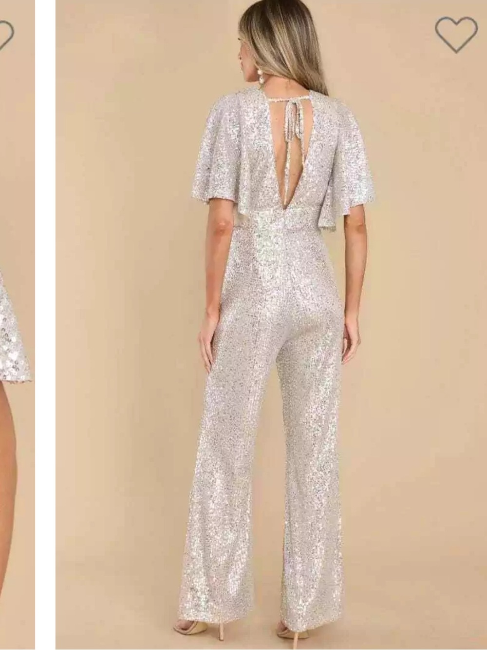 Juliana's Boutique Silver Sequin Wide Leg Jumpsuit L - Picture 2 of 8